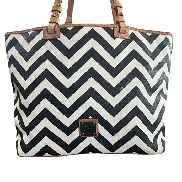 Dooney & Bourke Chevron Tote Bag Black White - Picture 2 of 14
